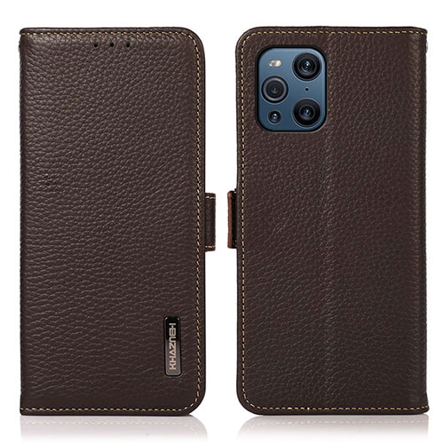 Leather Case Stands Flip Cover Holder B03H for Oppo Find X3 5G Brown