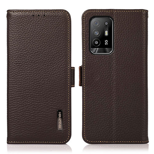 Leather Case Stands Flip Cover Holder B03H for Oppo Reno5 F Brown