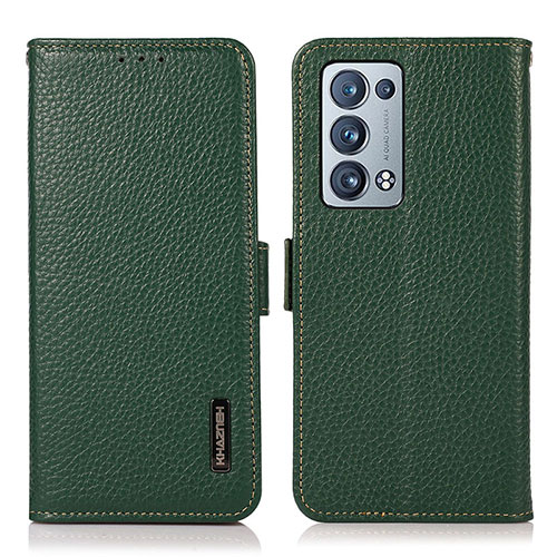 Leather Case Stands Flip Cover Holder B03H for Oppo Reno6 Pro 5G Green