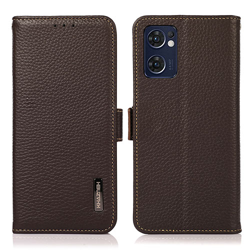 Leather Case Stands Flip Cover Holder B03H for Oppo Reno7 5G Brown
