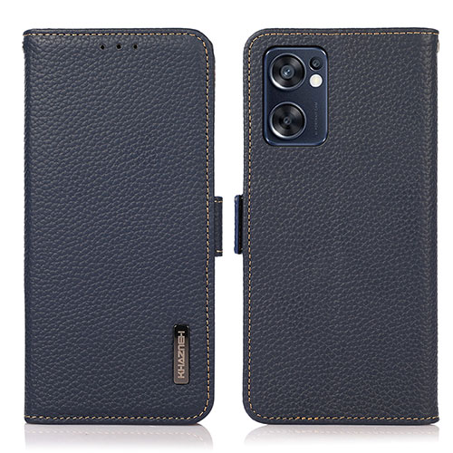 Leather Case Stands Flip Cover Holder B03H for Oppo Reno7 SE 5G Blue