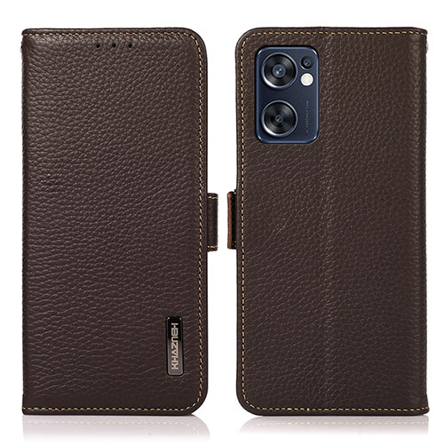 Leather Case Stands Flip Cover Holder B03H for Oppo Reno7 SE 5G Brown