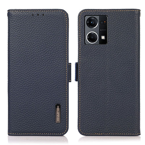 Leather Case Stands Flip Cover Holder B03H for Oppo Reno8 4G Blue
