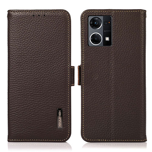 Leather Case Stands Flip Cover Holder B03H for Oppo Reno8 4G Brown