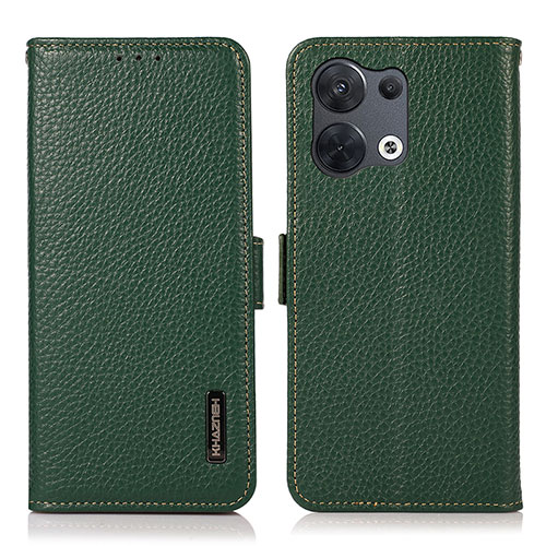 Leather Case Stands Flip Cover Holder B03H for Oppo Reno8 Pro+ Plus 5G Green