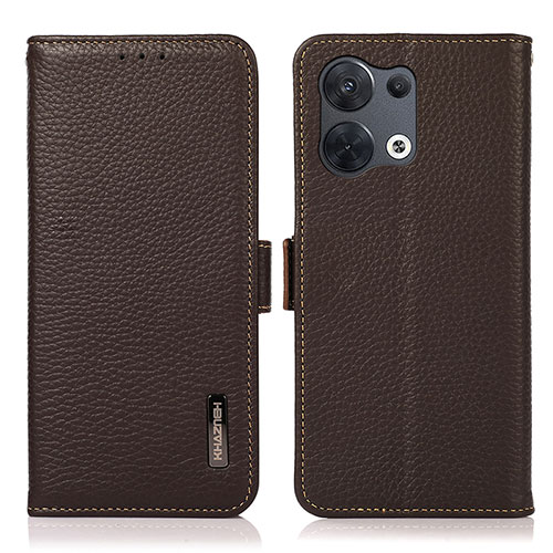 Leather Case Stands Flip Cover Holder B03H for Oppo Reno9 5G Brown