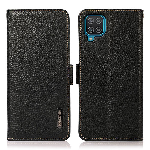 Leather Case Stands Flip Cover Holder B03H for Samsung Galaxy A12 Nacho Black