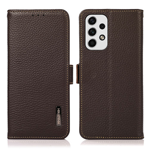 Leather Case Stands Flip Cover Holder B03H for Samsung Galaxy A23 5G Brown