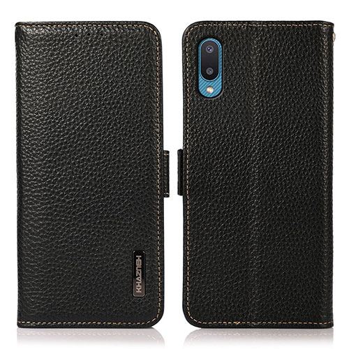 Leather Case Stands Flip Cover Holder B03H for Samsung Galaxy M02 Black