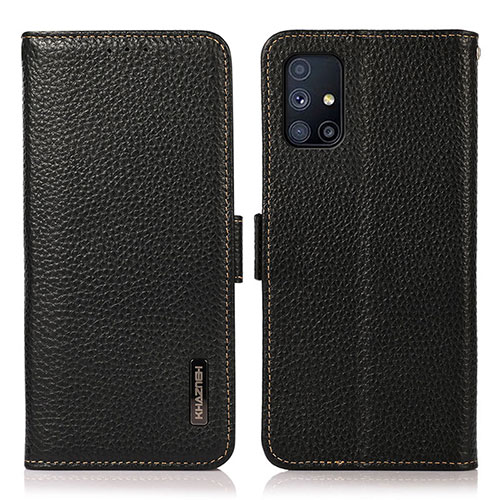 Leather Case Stands Flip Cover Holder B03H for Samsung Galaxy M51 Black