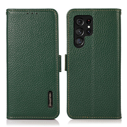 Leather Case Stands Flip Cover Holder B03H for Samsung Galaxy S21 Ultra 5G Green