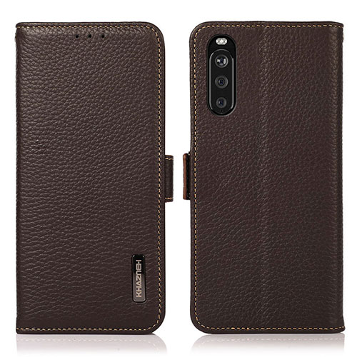 Leather Case Stands Flip Cover Holder B03H for Sony Xperia 10 III Brown