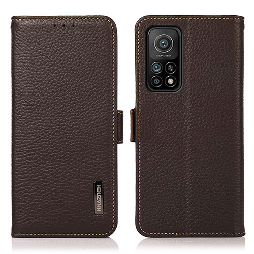 Leather Case Stands Flip Cover Holder B03H for Xiaomi Mi 10T Pro 5G Brown