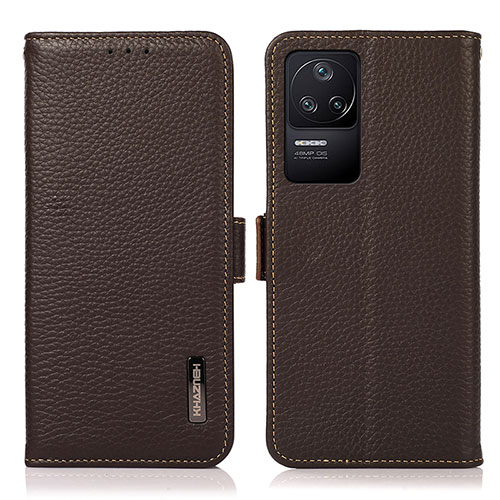 Leather Case Stands Flip Cover Holder B03H for Xiaomi Poco F4 5G Brown
