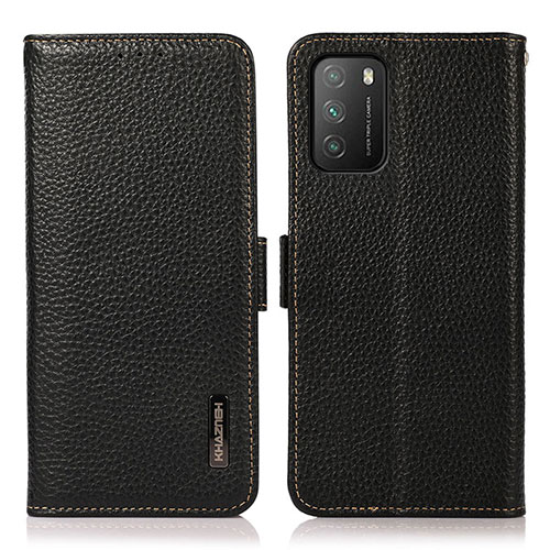 Leather Case Stands Flip Cover Holder B03H for Xiaomi Poco M3 Black