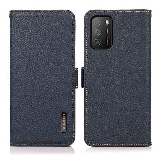 Leather Case Stands Flip Cover Holder B03H for Xiaomi Poco M3 Blue
