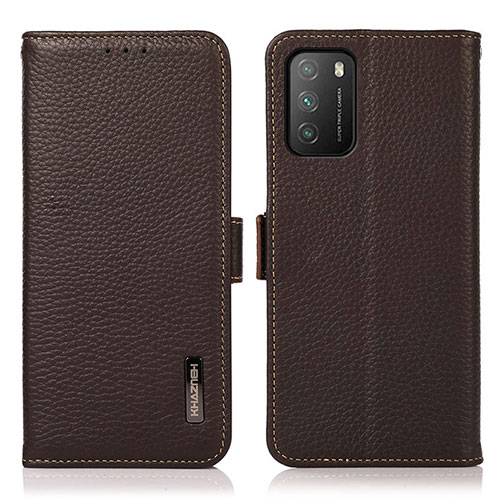 Leather Case Stands Flip Cover Holder B03H for Xiaomi Poco M3 Brown