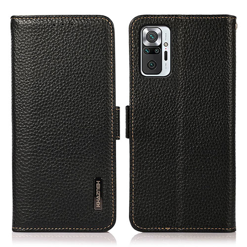 Leather Case Stands Flip Cover Holder B03H for Xiaomi Redmi Note 10 Pro Max Black