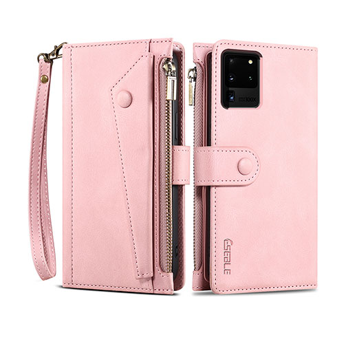 Leather Case Stands Flip Cover Holder B03S for Samsung Galaxy S20 Ultra 5G Rose Gold