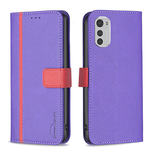 Leather Case Stands Flip Cover Holder B04F for Motorola Moto E32 Purple