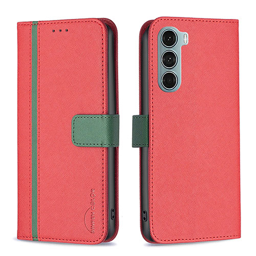 Leather Case Stands Flip Cover Holder B04F for Motorola Moto G200 5G Red