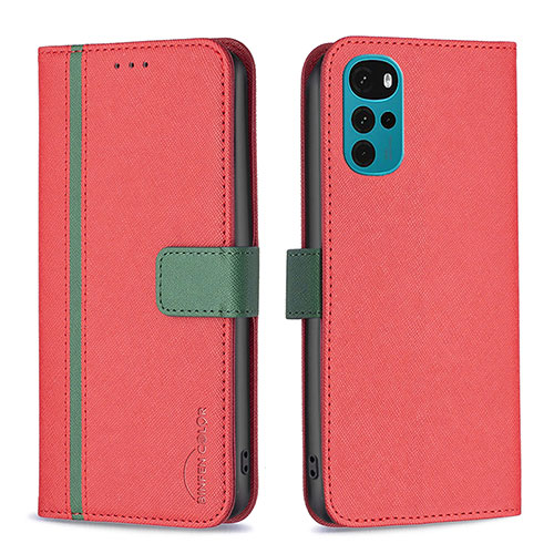 Leather Case Stands Flip Cover Holder B04F for Motorola Moto G22 Red