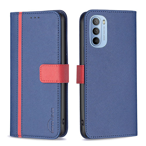 Leather Case Stands Flip Cover Holder B04F for Motorola Moto G31 Blue