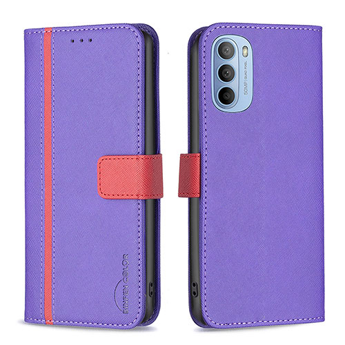 Leather Case Stands Flip Cover Holder B04F for Motorola Moto G31 Purple