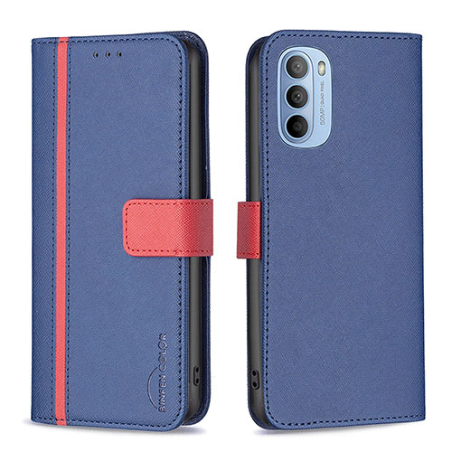 Leather Case Stands Flip Cover Holder B04F for Motorola Moto G41 Blue
