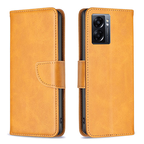 Leather Case Stands Flip Cover Holder B04F for Oppo A56S 5G Light Brown