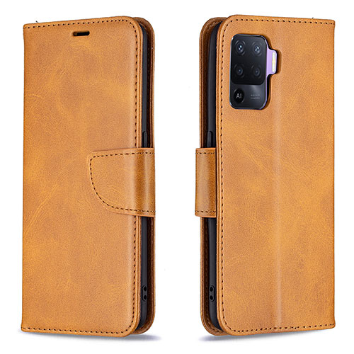 Leather Case Stands Flip Cover Holder B04F for Oppo A94 4G Light Brown