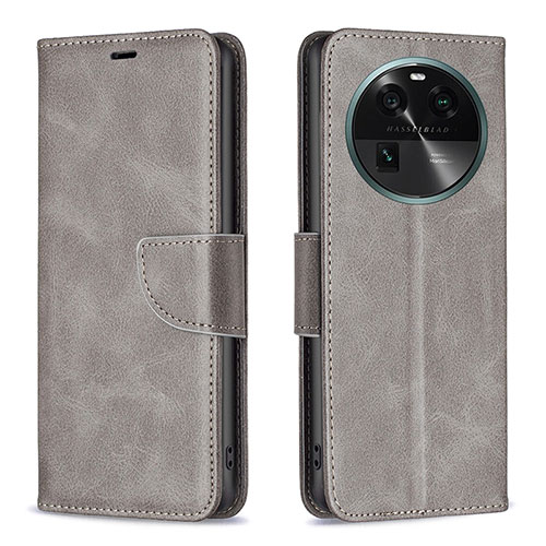 Leather Case Stands Flip Cover Holder B04F for Oppo Find X6 Pro 5G Gray