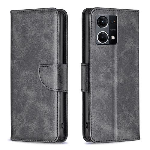 Leather Case Stands Flip Cover Holder B04F for Oppo Reno7 4G Black