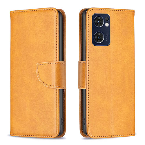 Leather Case Stands Flip Cover Holder B04F for Oppo Reno7 5G Light Brown
