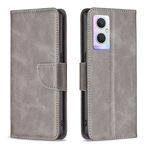 Leather Case Stands Flip Cover Holder B04F for Oppo Reno7 Lite 5G Gray