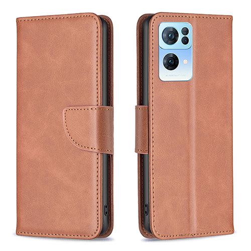 Leather Case Stands Flip Cover Holder B04F for Oppo Reno7 Pro 5G Brown