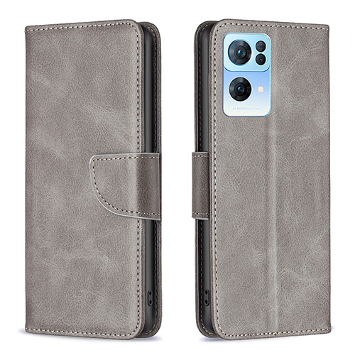 Leather Case Stands Flip Cover Holder B04F for Oppo Reno7 Pro 5G Gray