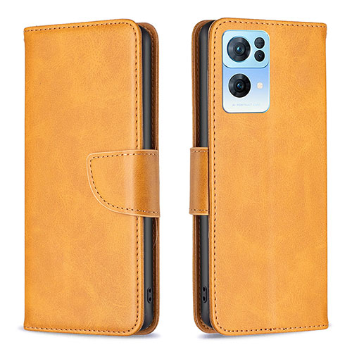 Leather Case Stands Flip Cover Holder B04F for Oppo Reno7 Pro 5G Light Brown