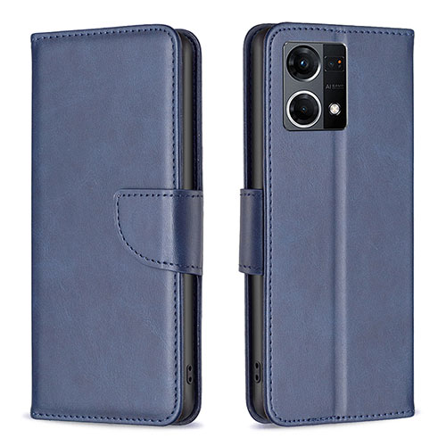 Leather Case Stands Flip Cover Holder B04F for Oppo Reno8 4G Blue