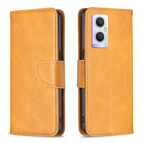 Leather Case Stands Flip Cover Holder B04F for Oppo Reno8 Lite 5G Light Brown