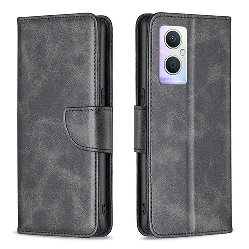 Leather Case Stands Flip Cover Holder B04F for Oppo Reno8 Z 5G Black