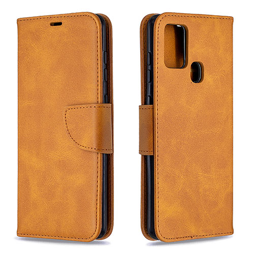 Leather Case Stands Flip Cover Holder B04F for Samsung Galaxy A21s Light Brown