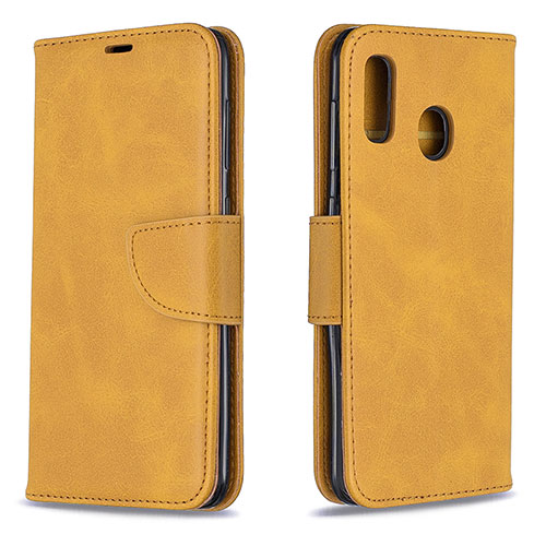 Leather Case Stands Flip Cover Holder B04F for Samsung Galaxy A30 Light Brown