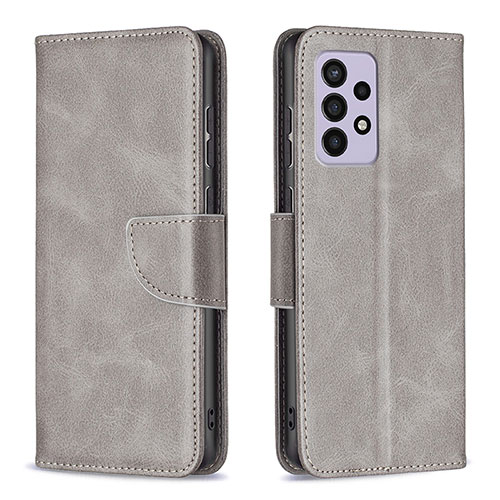Leather Case Stands Flip Cover Holder B04F for Samsung Galaxy A33 5G Gray