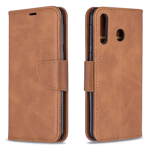 Leather Case Stands Flip Cover Holder B04F for Samsung Galaxy A40s Brown
