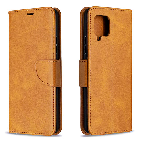 Leather Case Stands Flip Cover Holder B04F for Samsung Galaxy A42 5G Light Brown