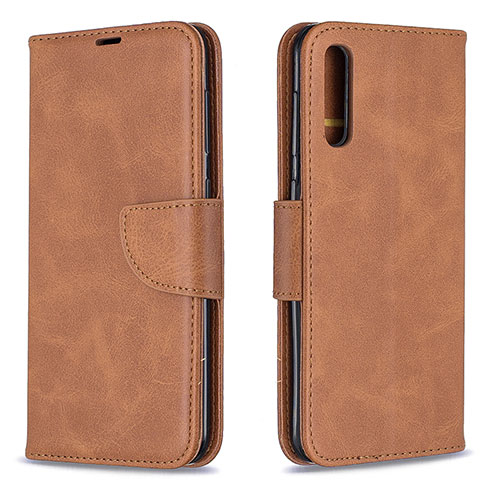 Leather Case Stands Flip Cover Holder B04F for Samsung Galaxy A50 Brown