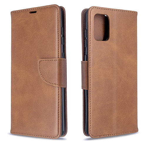 Leather Case Stands Flip Cover Holder B04F for Samsung Galaxy A71 5G Brown