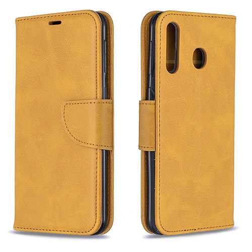 Leather Case Stands Flip Cover Holder B04F for Samsung Galaxy M30 Light Brown