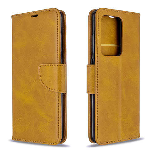 Leather Case Stands Flip Cover Holder B04F for Samsung Galaxy S20 Plus 5G Light Brown